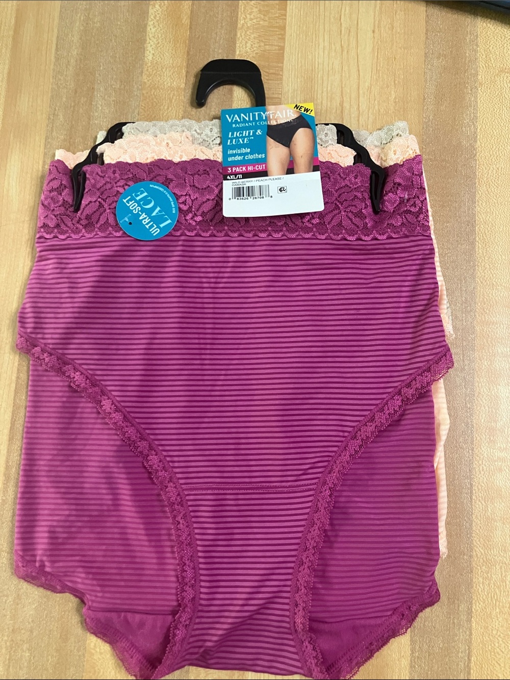 Vanity Fair Lace-Trim High-Cut Briefs in Berry, beige and Peach - 3 Pack